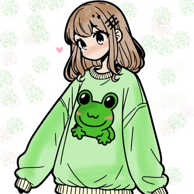 girl wearing frogging sweatshirt