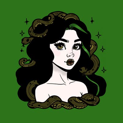 realistic girl with snakes as hair