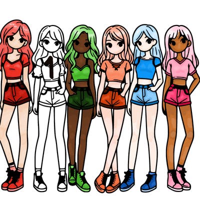 a group of girls wearing crop tops and shorts