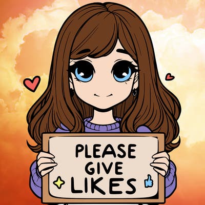 realistic girl that is holding a sign that says please give likes