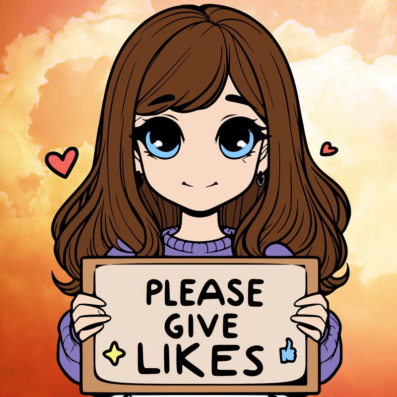 realistic girl that is holding a sign that says please give likes