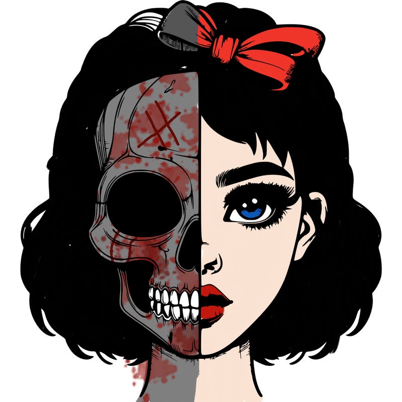 realistic girl with half skull mask