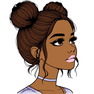 realistic girl with buns on the top of her head