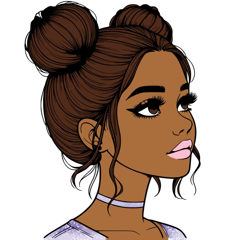 realistic girl with buns on the top of her head