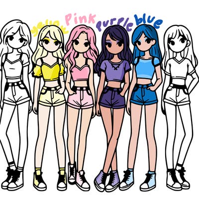 a group of girls wearing crop tops and shorts