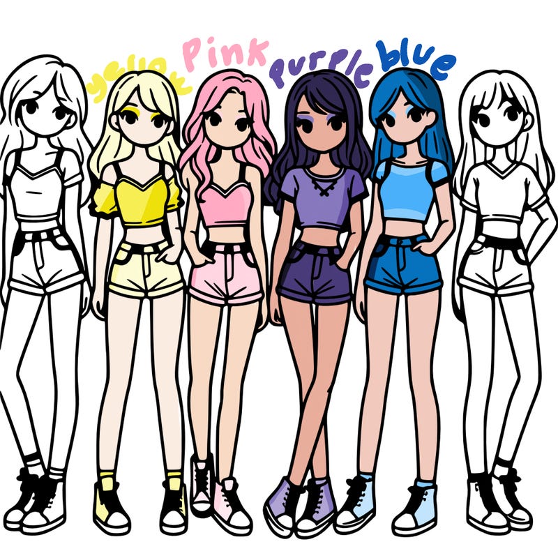 a group of girls wearing crop tops and shorts