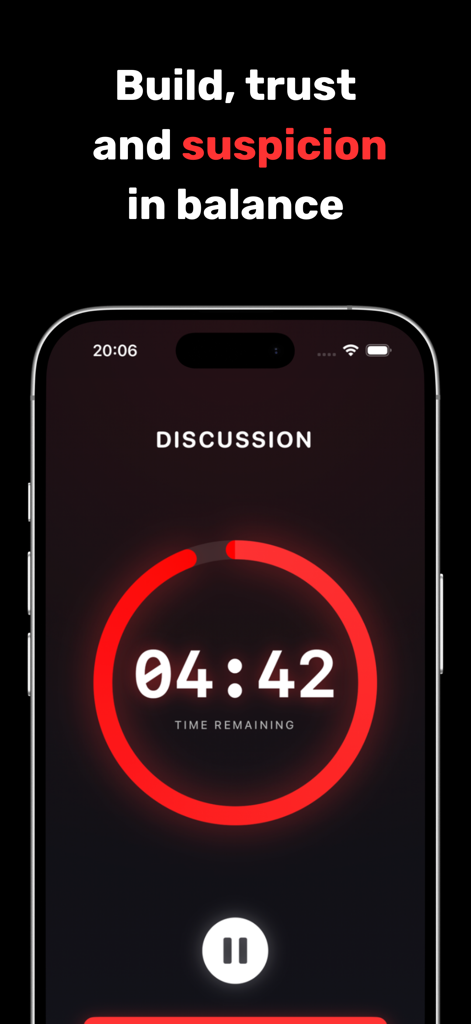 Imposter: Spy Party Game - Discussion phase timer screen in the Imposter Spy Party Game mobile app