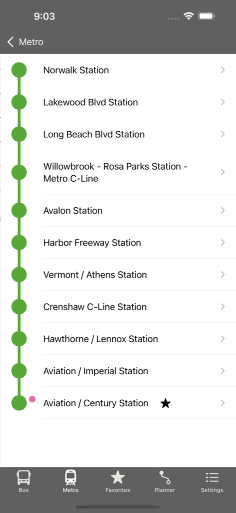 List of Los Angeles Metro rail stations on the C-Line in the app