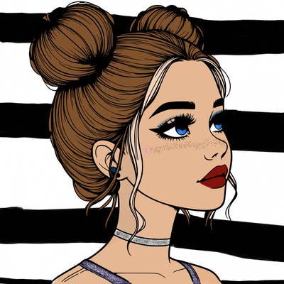 realistic girl with buns on the top of her head