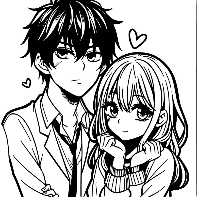 manga girl with a manga boy in love