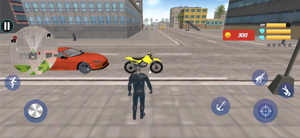 Gangster Bike Racing Simulator - A character in a black suit standing near a yellow motorcycle on a city street in Gangster Bike Racing Simulator.
