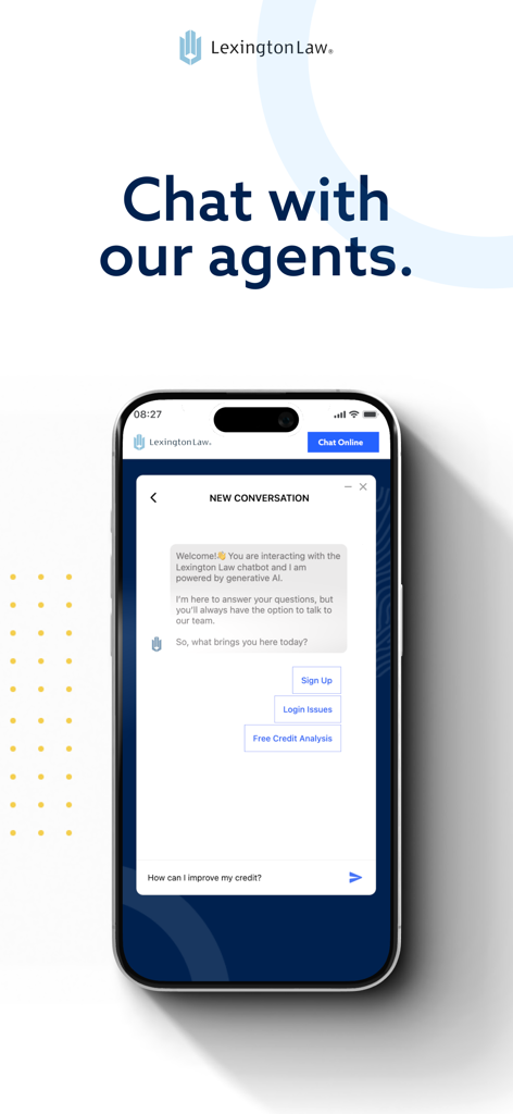 Lexington Law mobile app AI chatbot interface for credit repair support