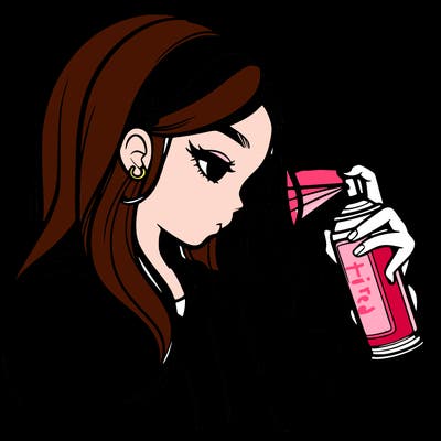 a realistic girl spray painting