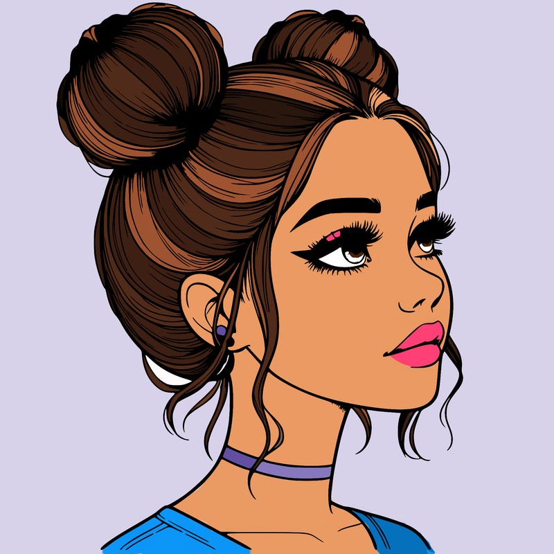 realistic girl with buns on the top of her head