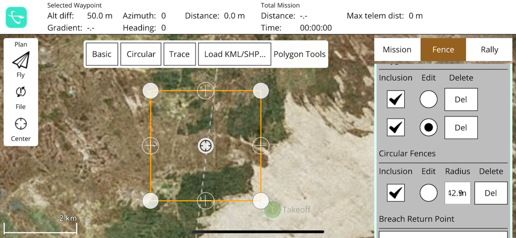 ANRA QGroundControl - Interface of the ANRA QGroundControl app showing a rectangular geofence boundary on a satellite map for drone mission planning.