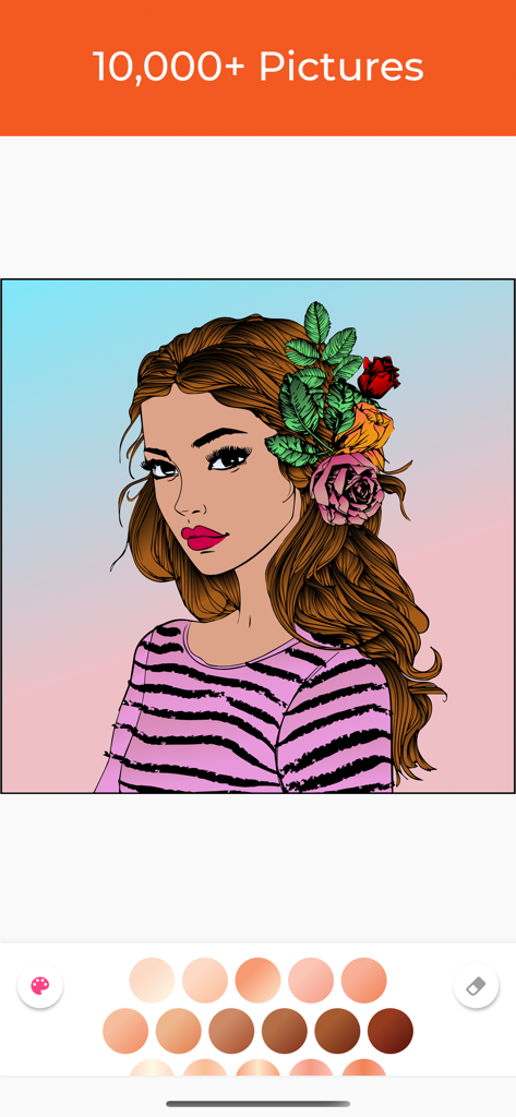 Coloring Book Pro Adult Relax - Digital adult coloring page featuring a portrait of a woman with flowers in her hair