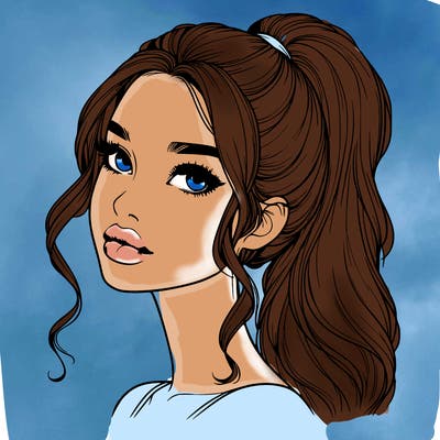 realistic girl with a ponytail on her hair and lips