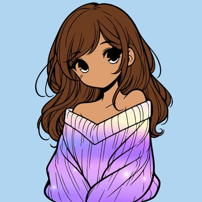 shy pretty girl wearing a sweater that is falling off one shoulder portrait