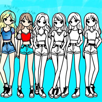 a group of girls wearing crop tops and shorts
