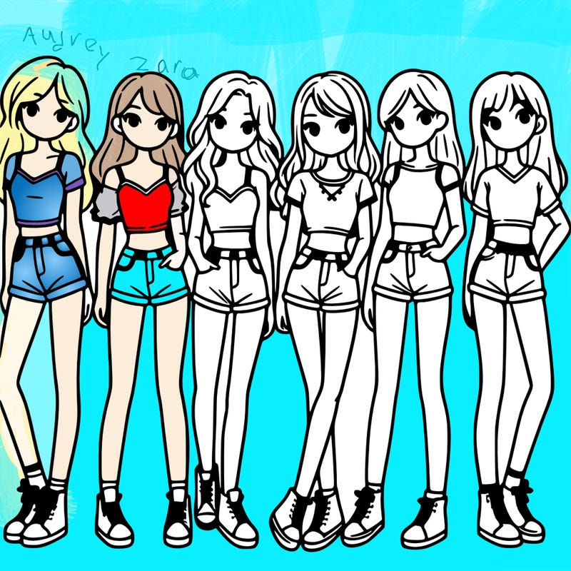 a group of girls wearing crop tops and shorts