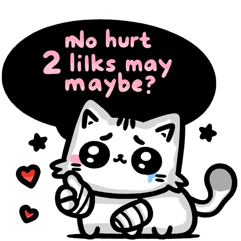 cute cat thats been hurt saiying 2 likes maybe