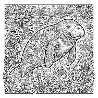 Embark on a creative journey with our detailed Amazonian Manatee coloring page, specially crafted for teens. This intricate design invites you to explore the wonders of the Amazon River, bringing a gentle giant to life with your unique palette.