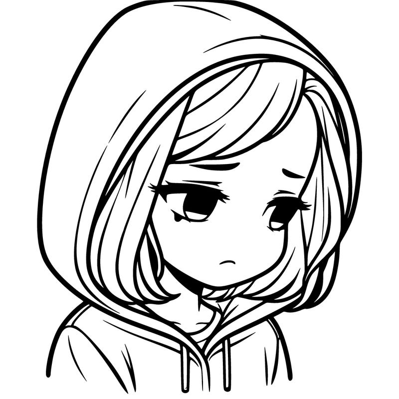 sad girl realistic hoddie realistic face