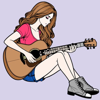 realistic woman play guitar