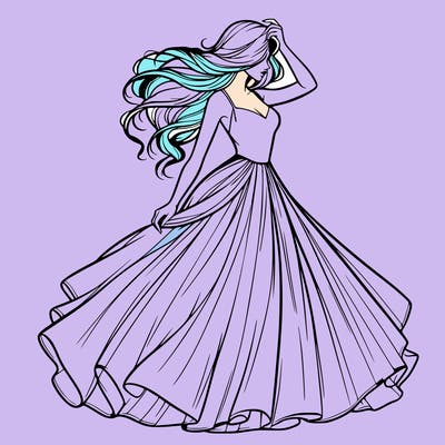 realistic woman with dress flowing in the wind