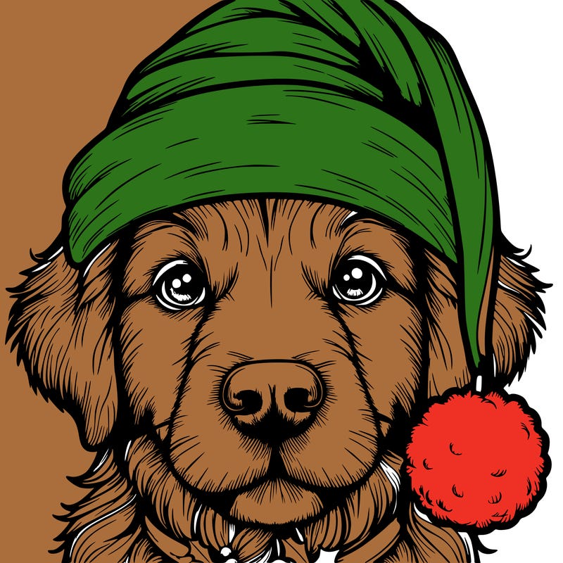 realistic dog with a christmas hat