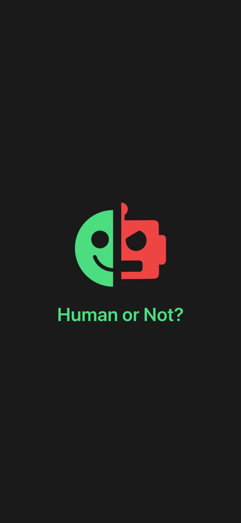Human or Not? - Human or Not app splash screen featuring a split human and robot face logo