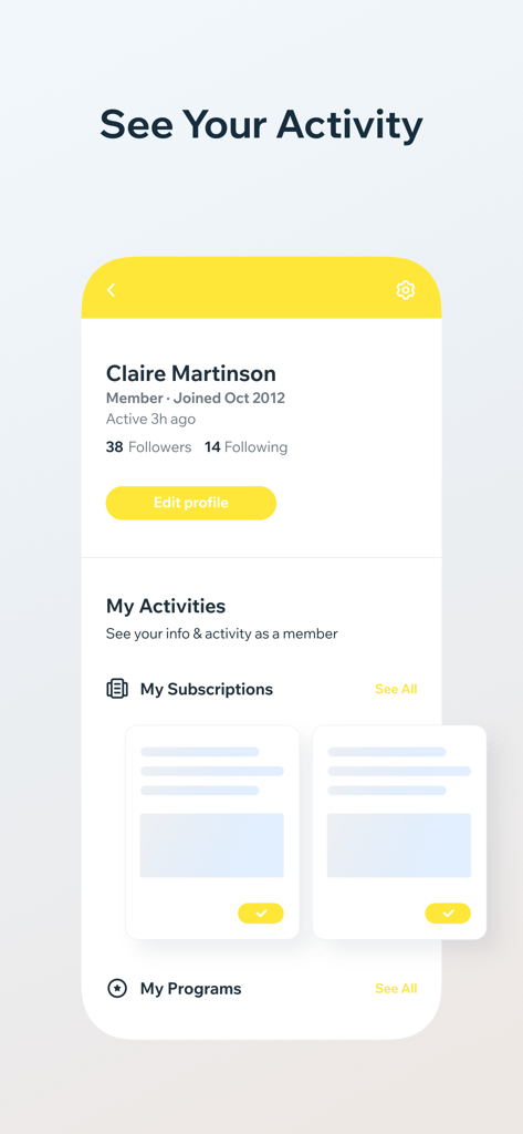 SELICELL - SELICELL app user profile screen showing account activity and subscriptions
