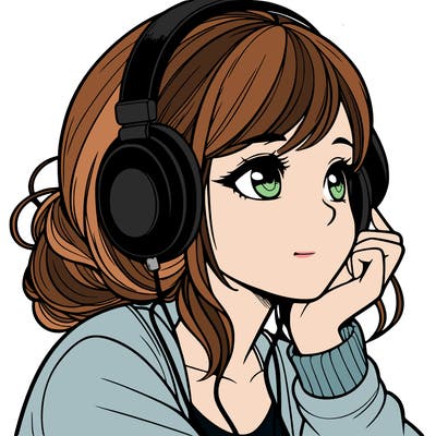 a realistic girl listening to music