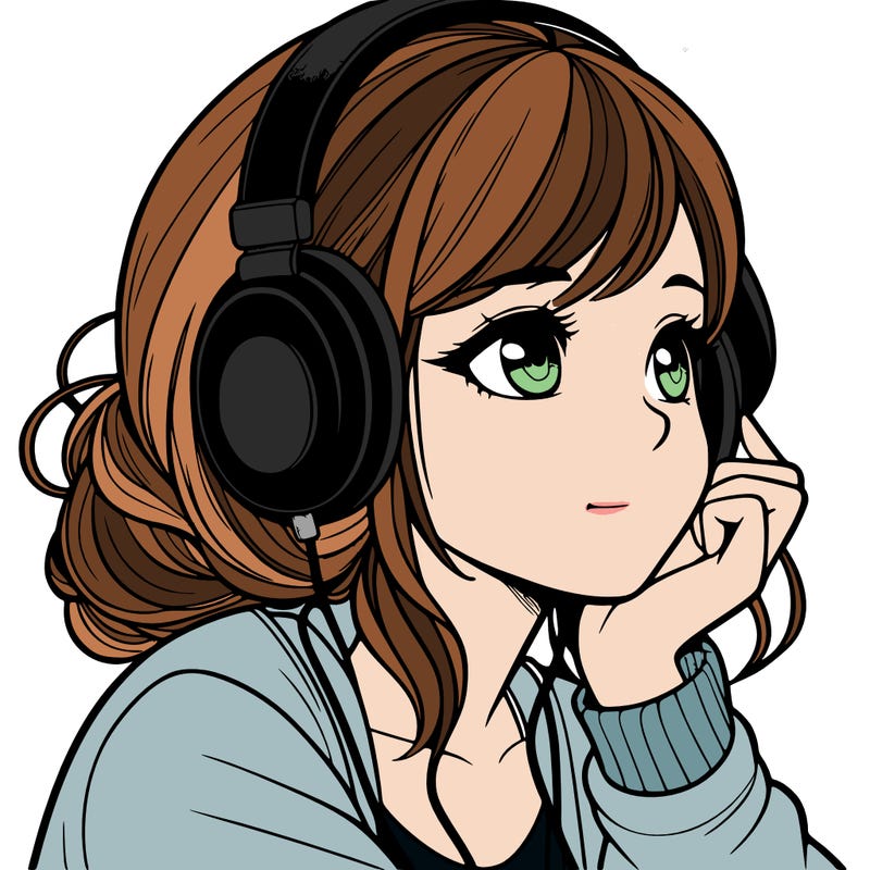 a realistic girl listening to music