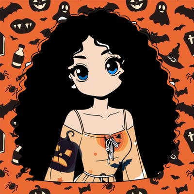 a black anime girl with long afro hair