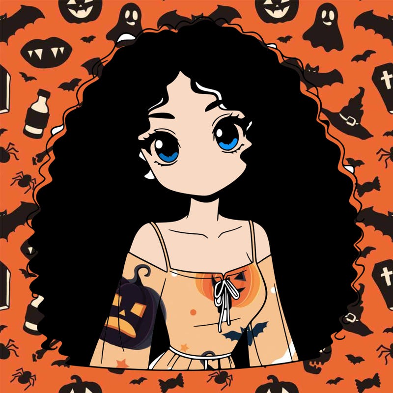 a black anime girl with long afro hair