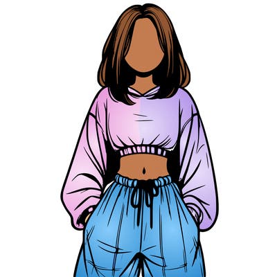 realistic girl faceless with baggy pants and a crop top