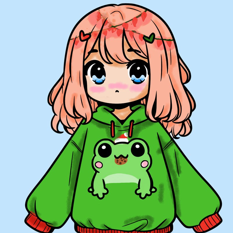 girl wearing frogging sweatshirt