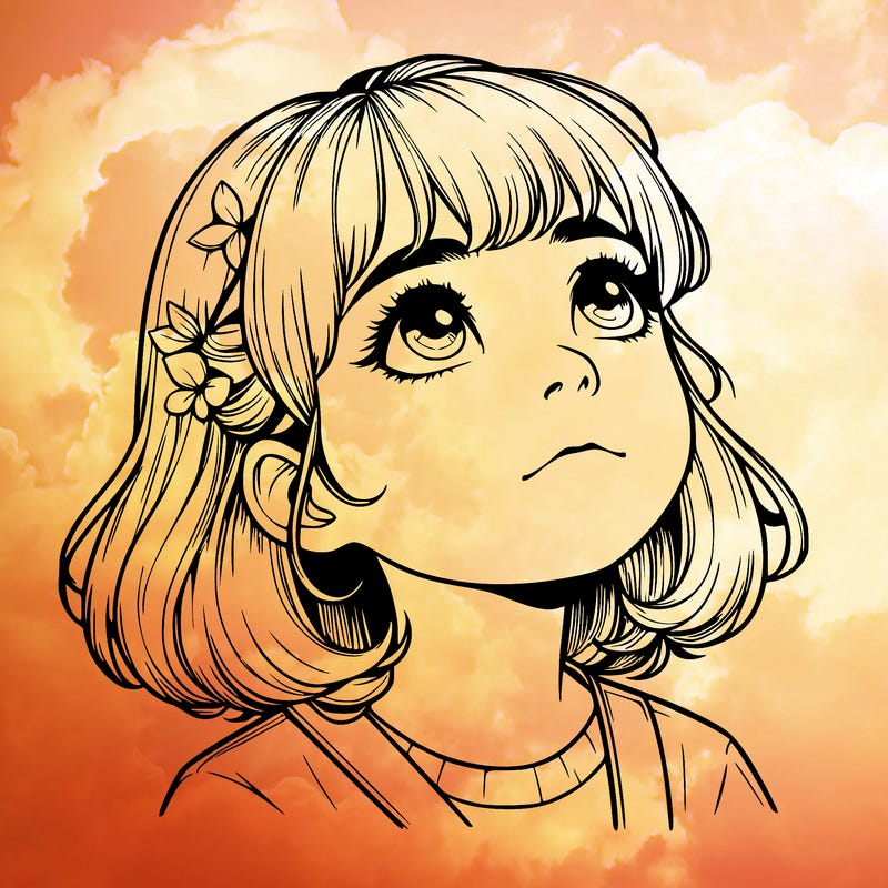 realistic girl looking up