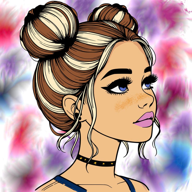 realistic girl with buns on the top of her head