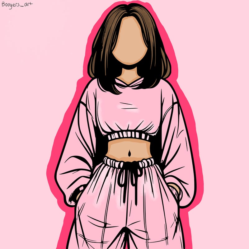 realistic girl faceless with baggy pants and a crop top