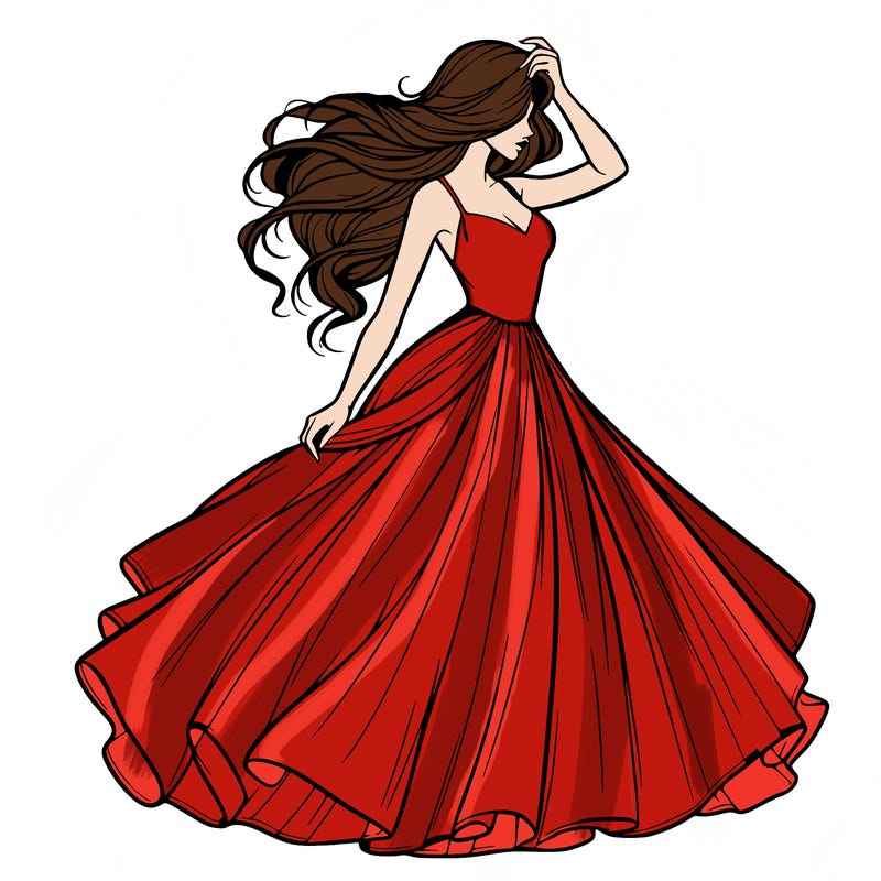 realistic woman with dress flowing in the wind