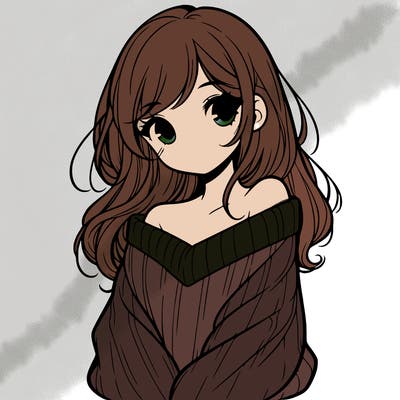 shy pretty girl wearing a sweater that is falling off one shoulder portrait