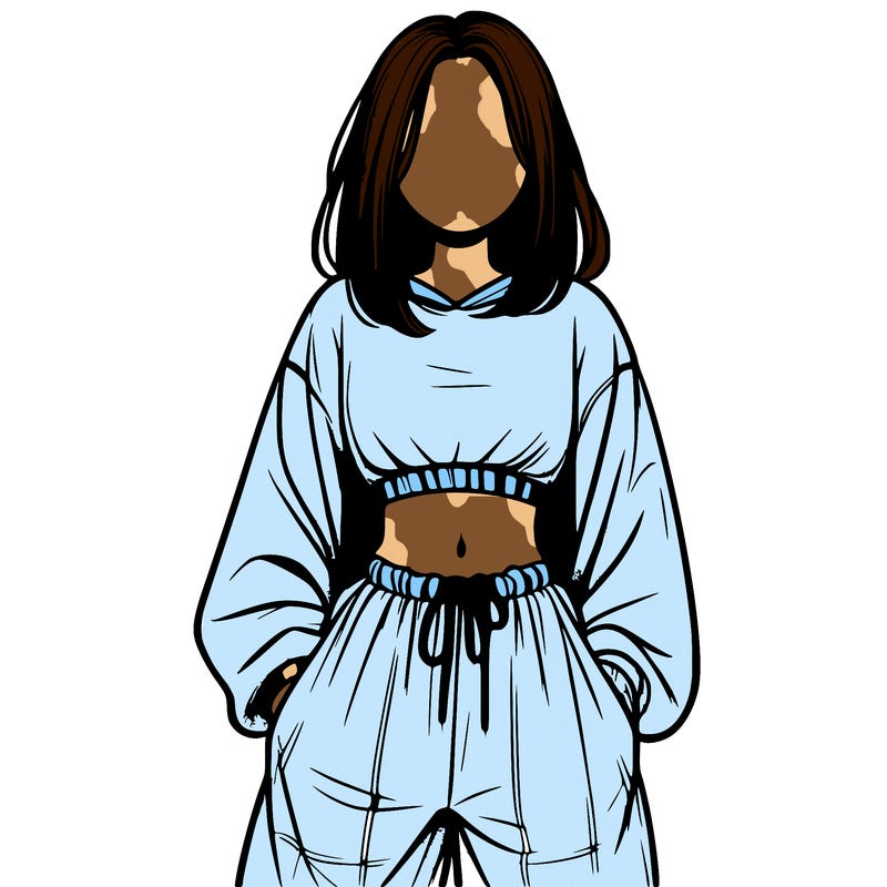 realistic girl faceless with baggy pants and a crop top