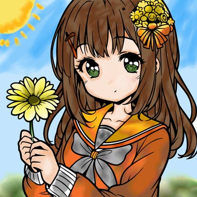 anime girl holding a flower