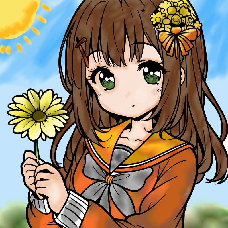 anime girl holding a flower