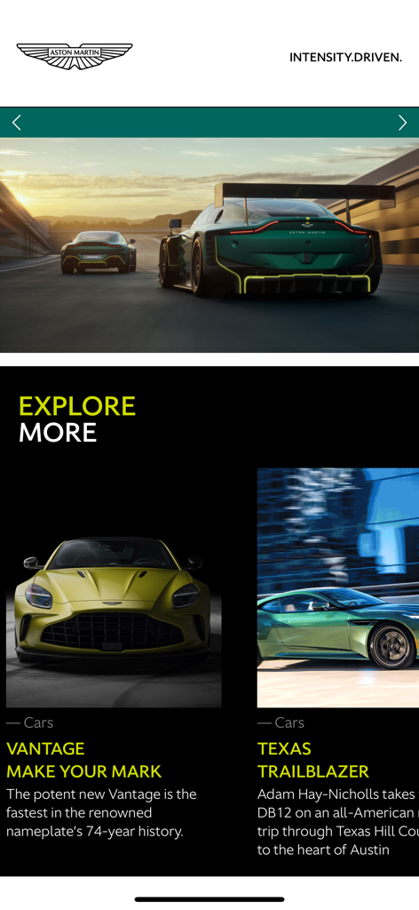 The Aston Martin Magazine App - The Aston Martin Magazine App interface showing luxury car lifestyle articles