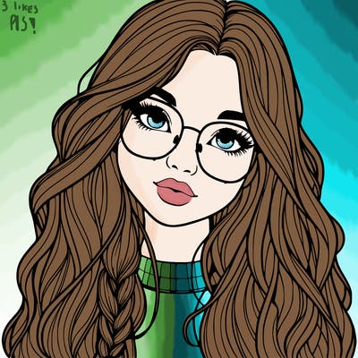 girl with long hair and freckles and glasses realistic