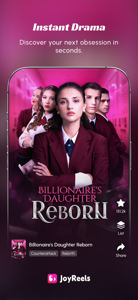 Billionaire's Daughter Reborn series poster on JoyReels short drama app