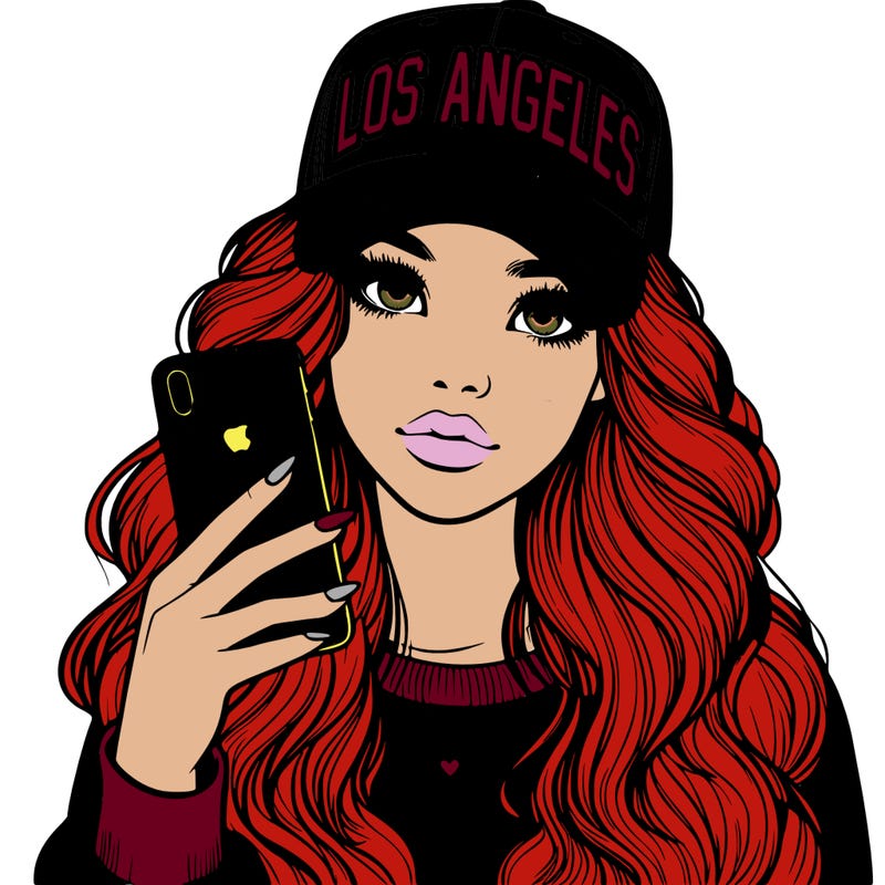realistic beautiful girl wearing los ángeles cap holding an iphone